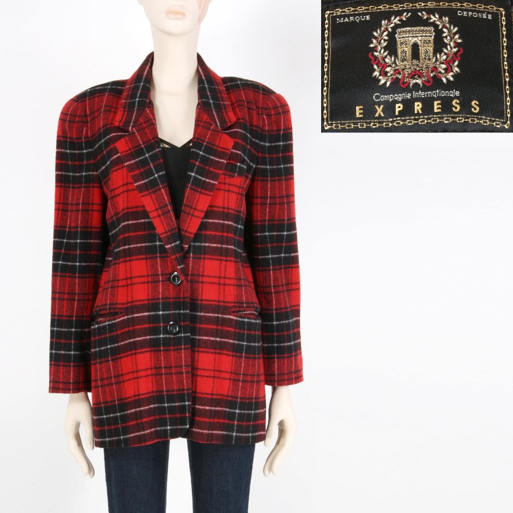 M Vintage 90s Compagnie Internationale Express Red Plaid Boxy Blazer Italy Y2k